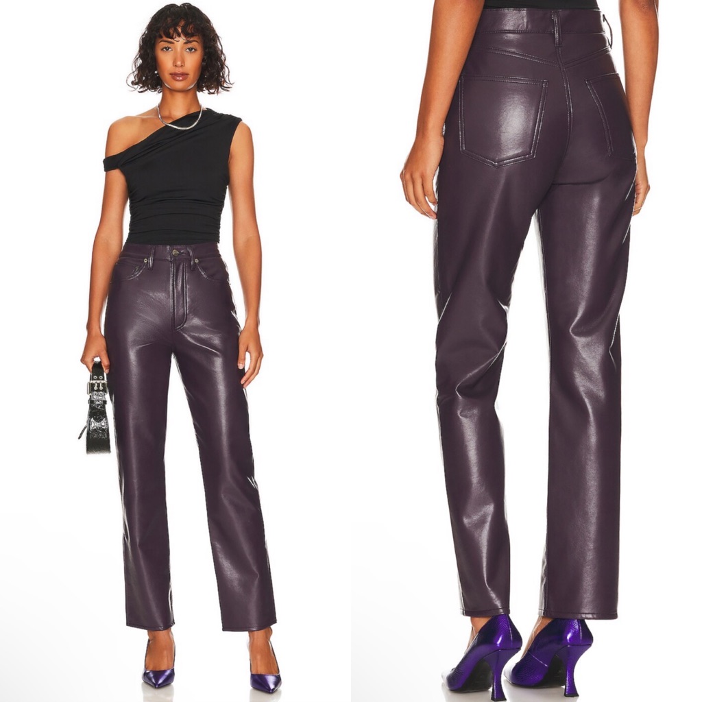 New Agolde Recycled Leather 90's Pinch Waist Pants In Night Shade, Size 28.
